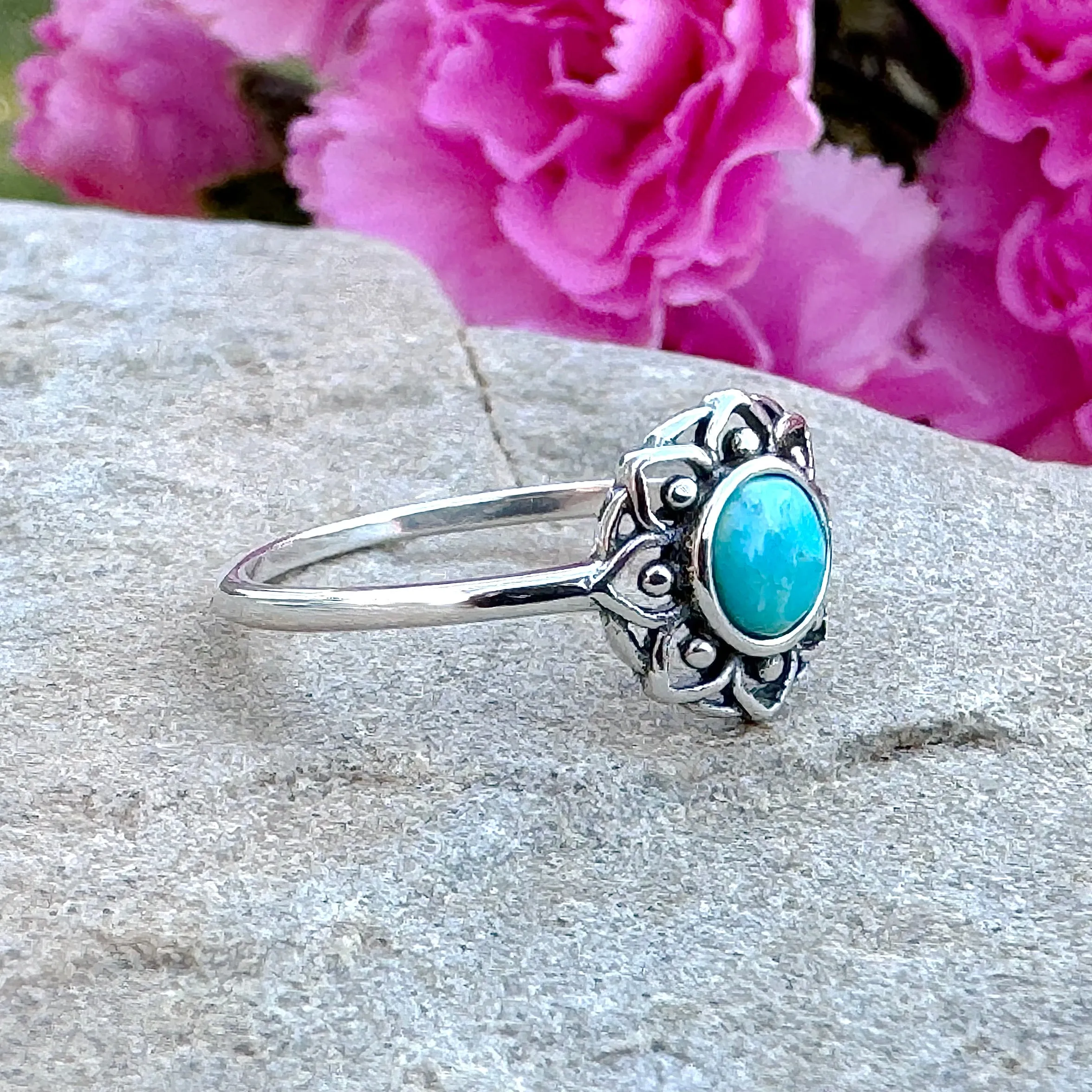 Sterling Silver Turquoise Lotus Flower Ring