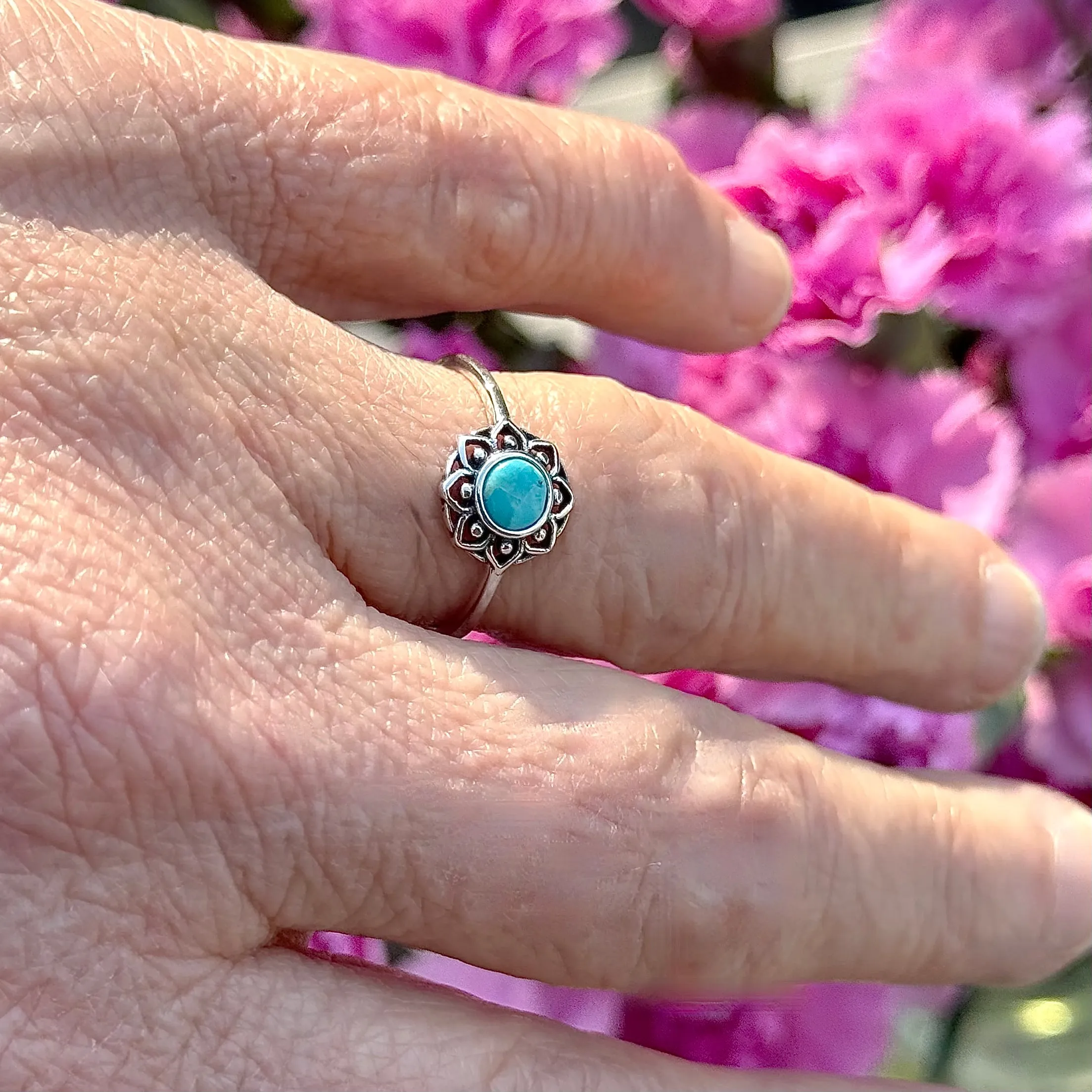 Sterling Silver Turquoise Lotus Flower Ring