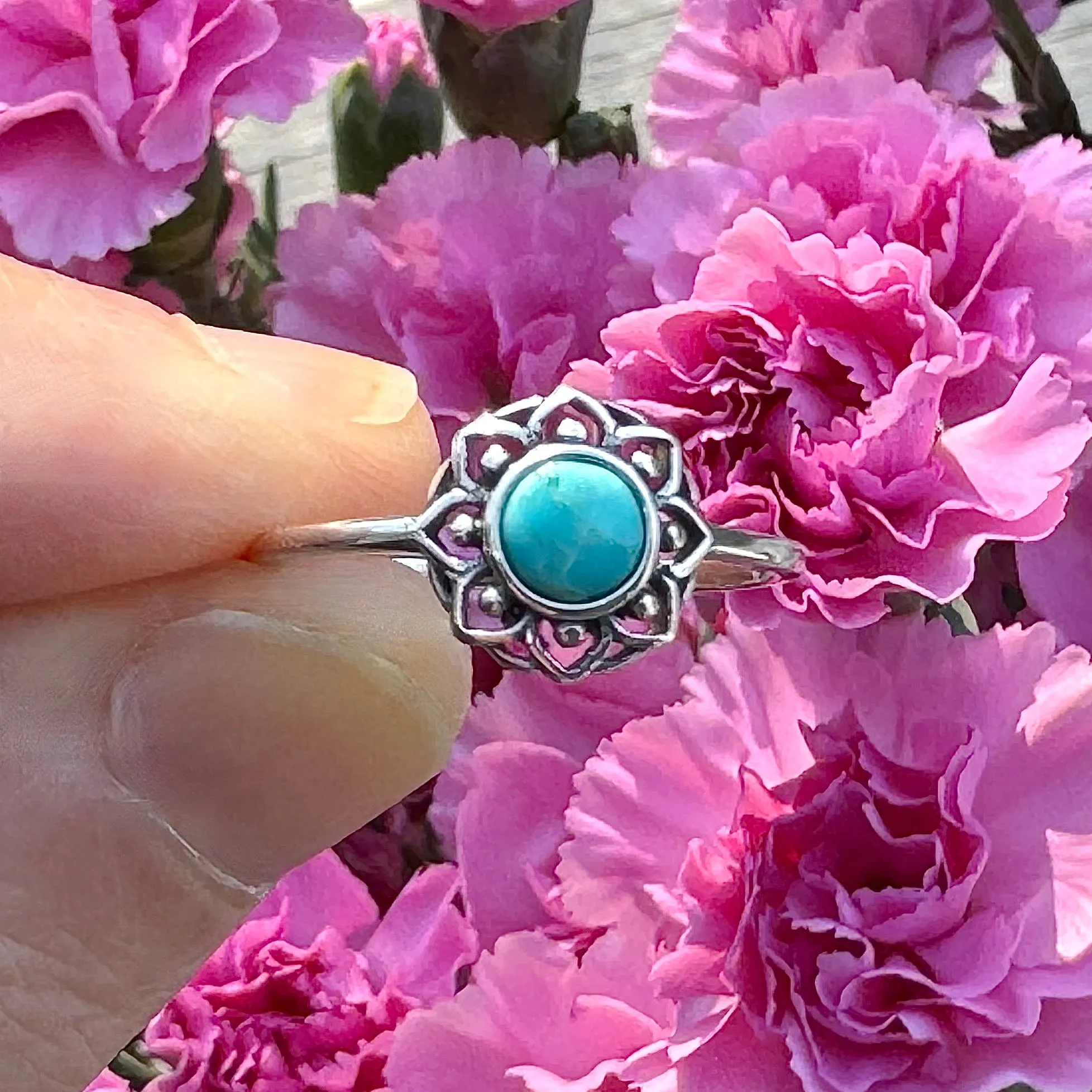 Sterling Silver Turquoise Lotus Flower Ring