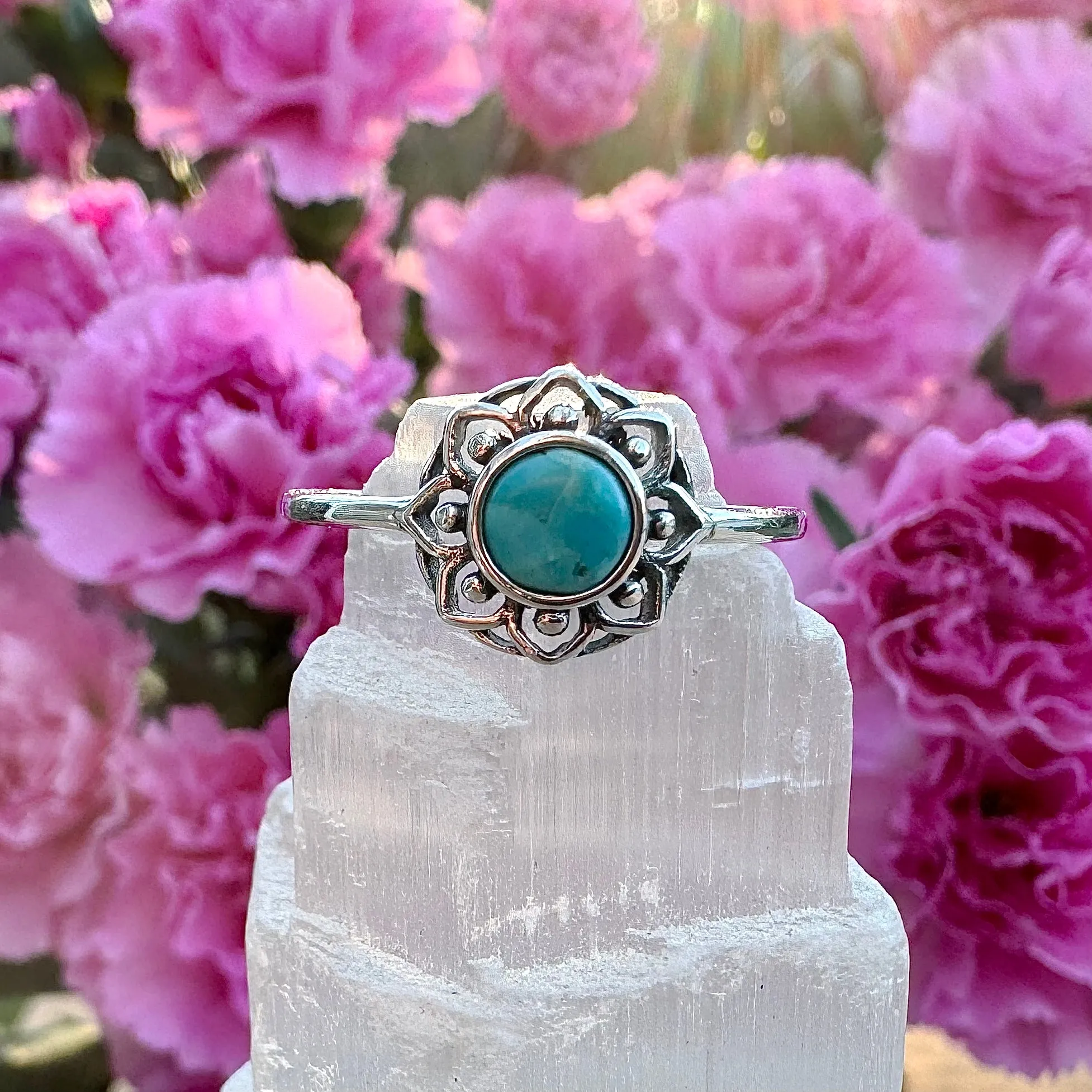 Sterling Silver Turquoise Lotus Flower Ring