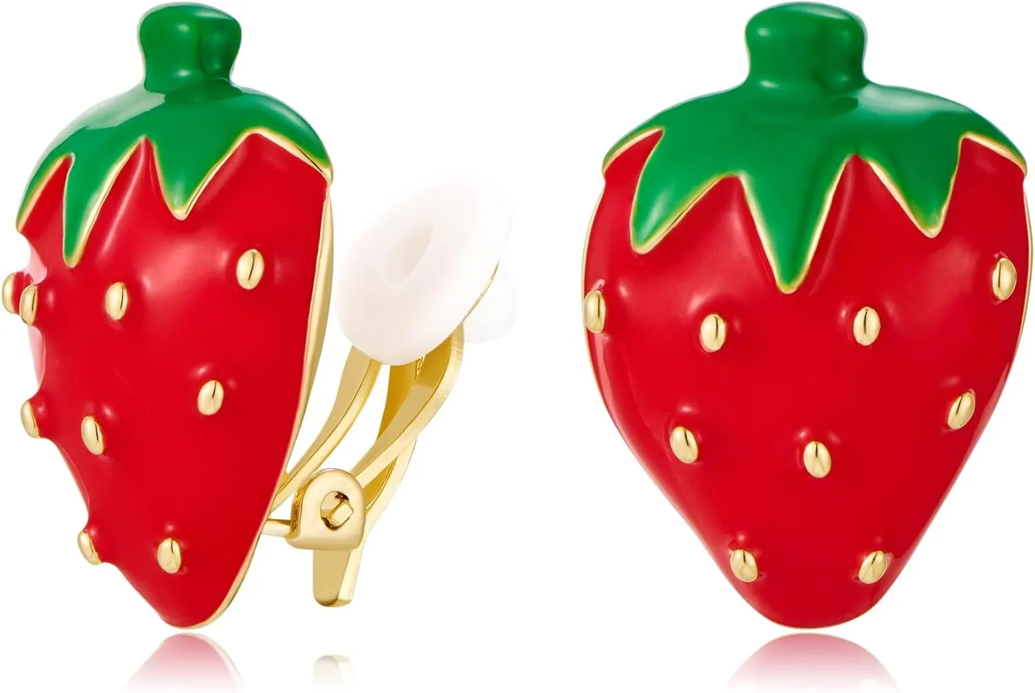 Strawberry Clip On Earrings for Women Red Cute Strawberry Cherry Clip On Earrings Summer Fruit Non Pierced Earring