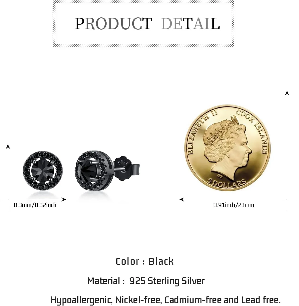 Stud Earrings 925 Sterling Silver Stud Earrings for Mens Womens Pierced Mens Earrings Jewelry Gift for Father's Day Gifts