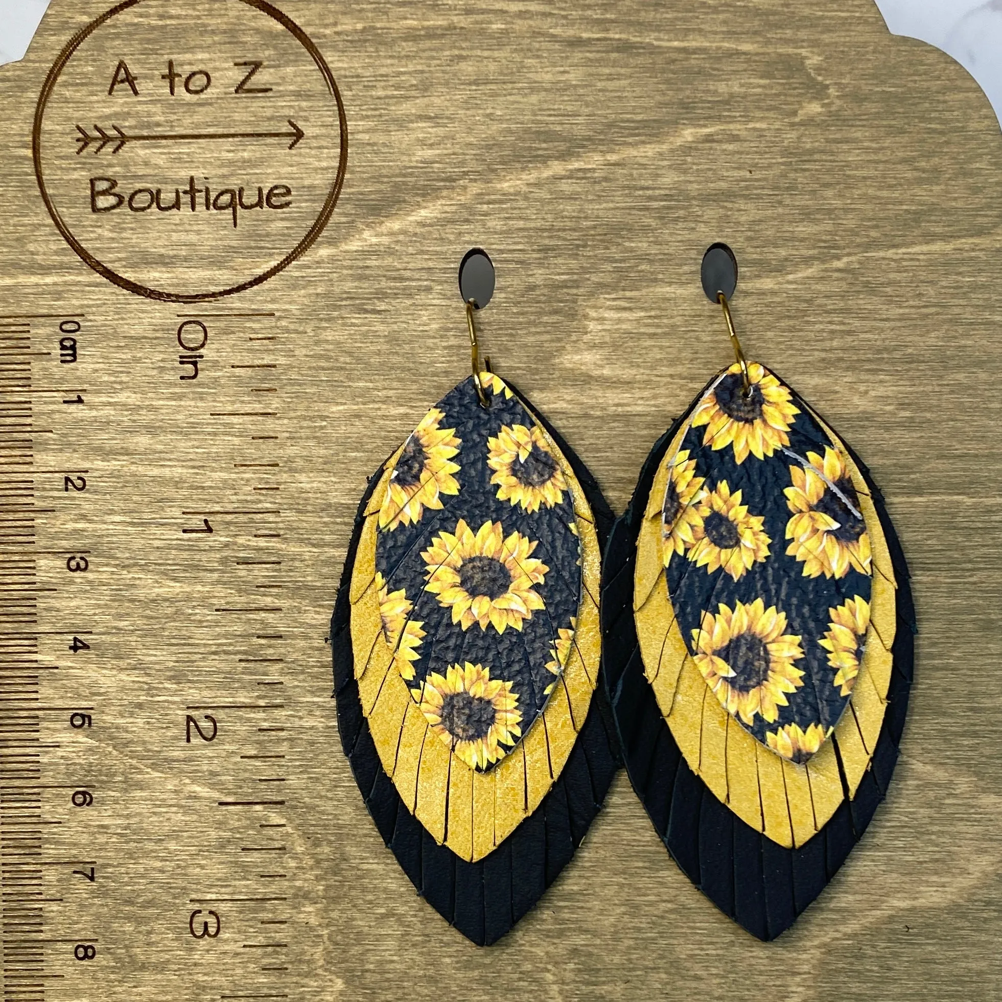 Sunflower Large Leather Feather Earrings