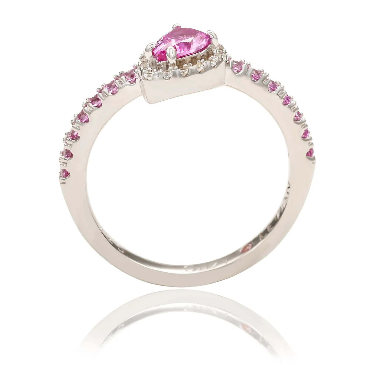 Suzy Levian Sterling Silver Pink & White Sapphire Pear Shape Petite Ring