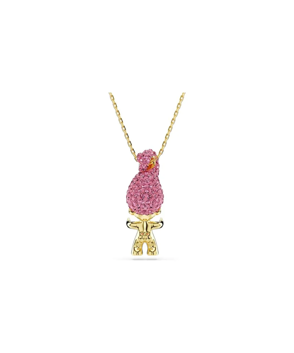 SWAROVSKI GOOD LUCK TROLLS PENDANT,TROLL,PINK,GOLD-TONE PLATED