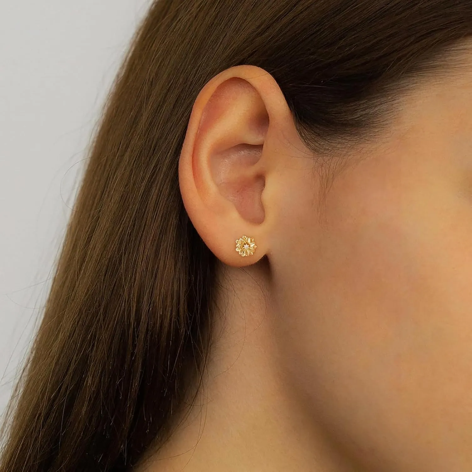 Tasiso Birth Flower Stud Earrings for Women 14K Gold Plated Birthstone Earrings for Women Dainty Gold Flower Blue Green Cubic Zirconia Earrings Birthday Gifts for Women Jewelry