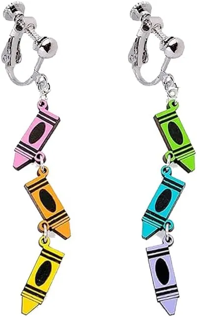 Teacher Clip on Earrings for Women Heart Pencil Earrings Back to School Clip on Earrings Teacher Appreciation Gift