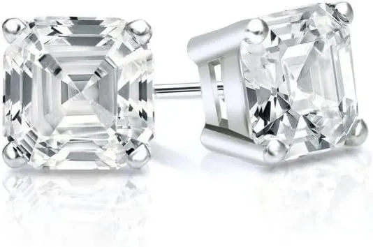 The Blink Stone 1.05 Ctw Asscher Cut White Diamond Stud Earrings with 14k White Gold Finish 925 Sterling Silver