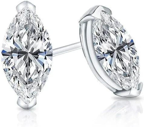 The Blink Stone 1.05 Ctw Marquise Cut White Diamond Stud Earrings with 14k White Gold Finish 925 Sterling Silver