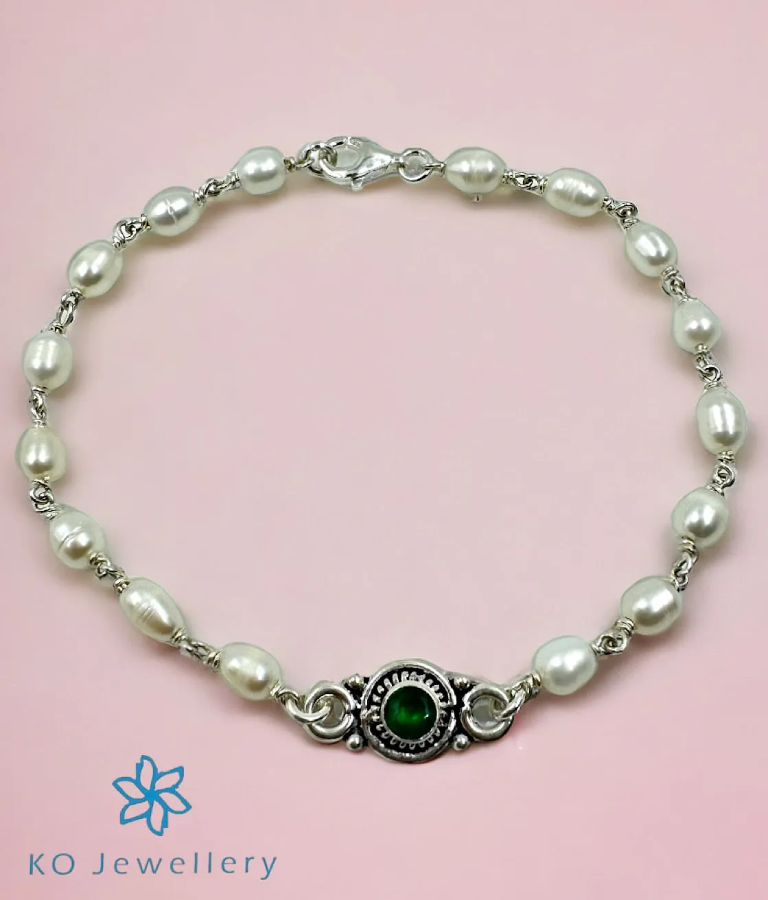 The Pia Silver Pearl  Bracelet (Red)