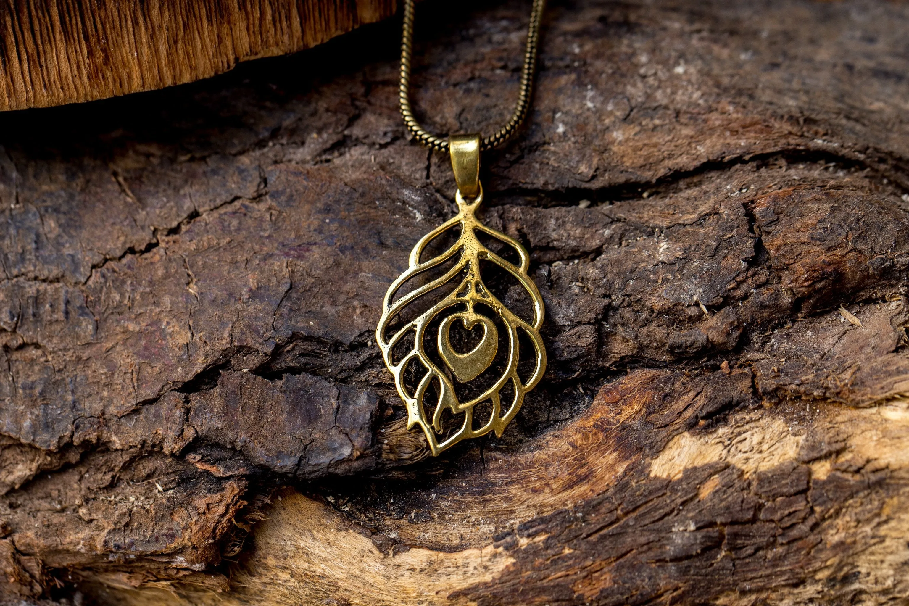 The rain's Peacock - gold brass necklace