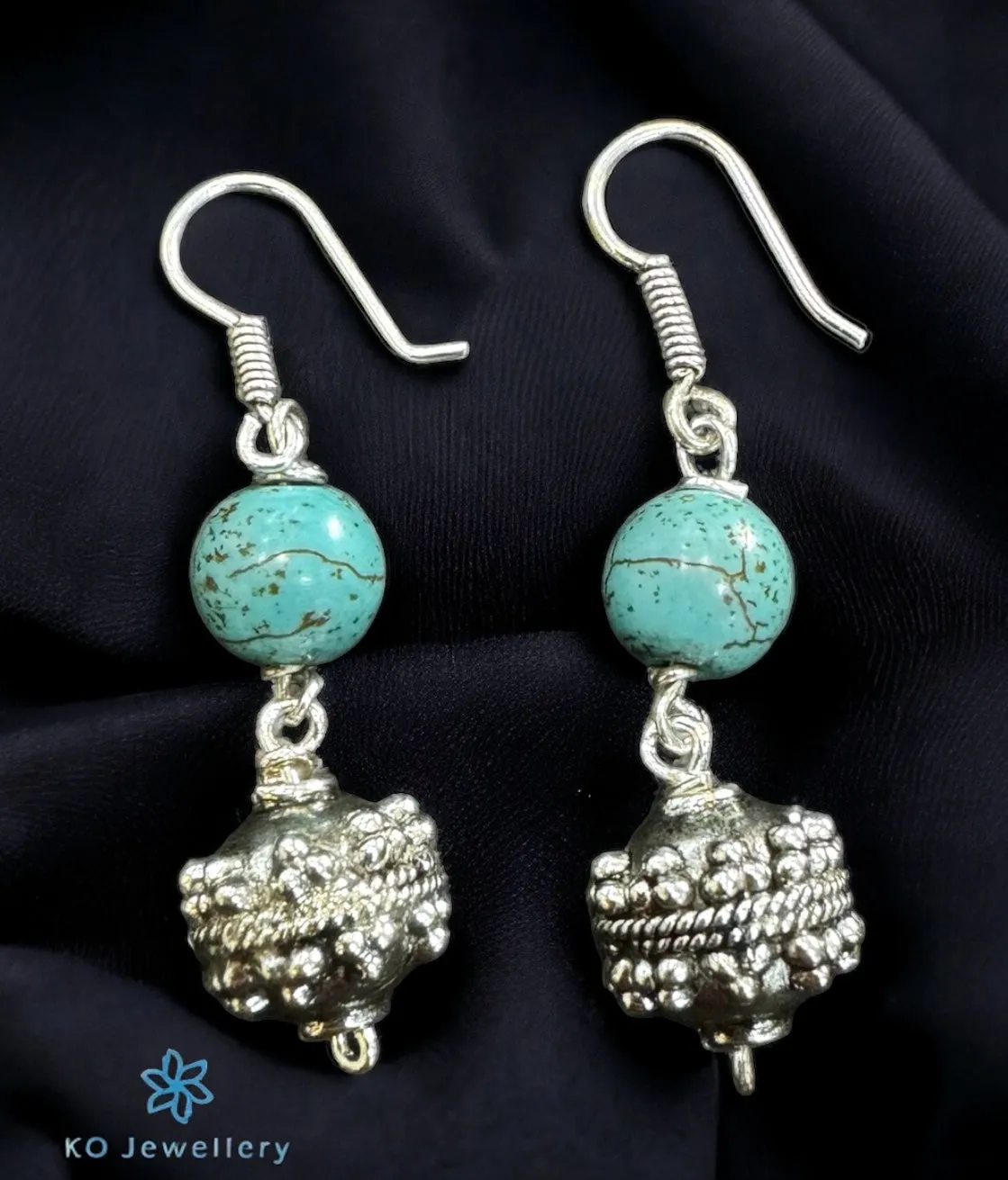 The Silver Turquoise Beads Necklace & Earrings