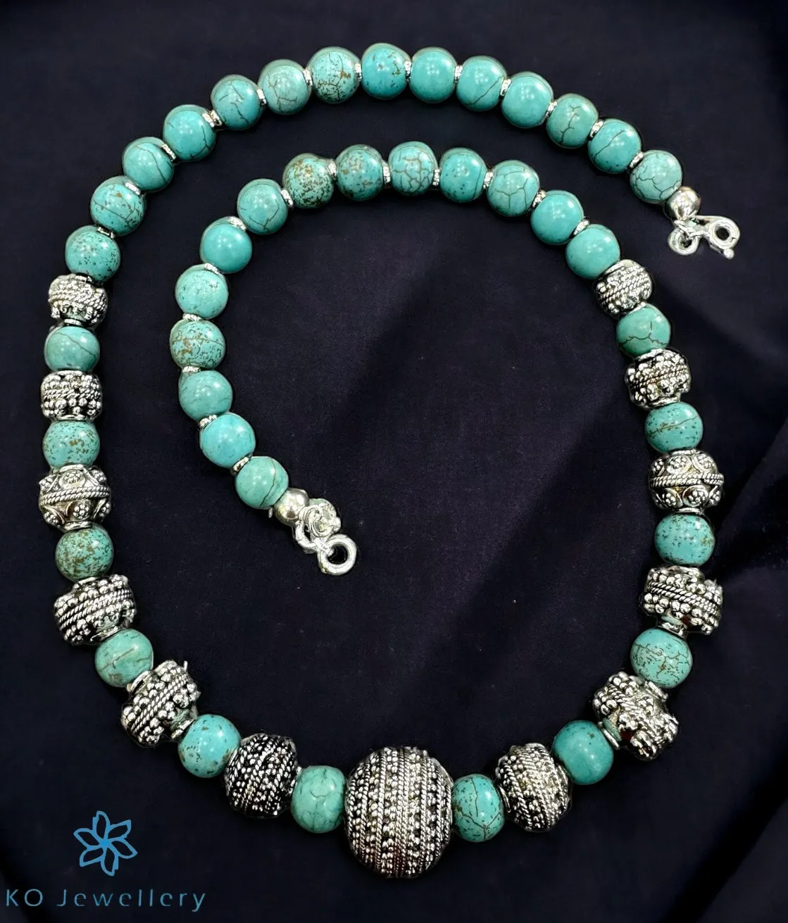 The Silver Turquoise Beads Necklace & Earrings