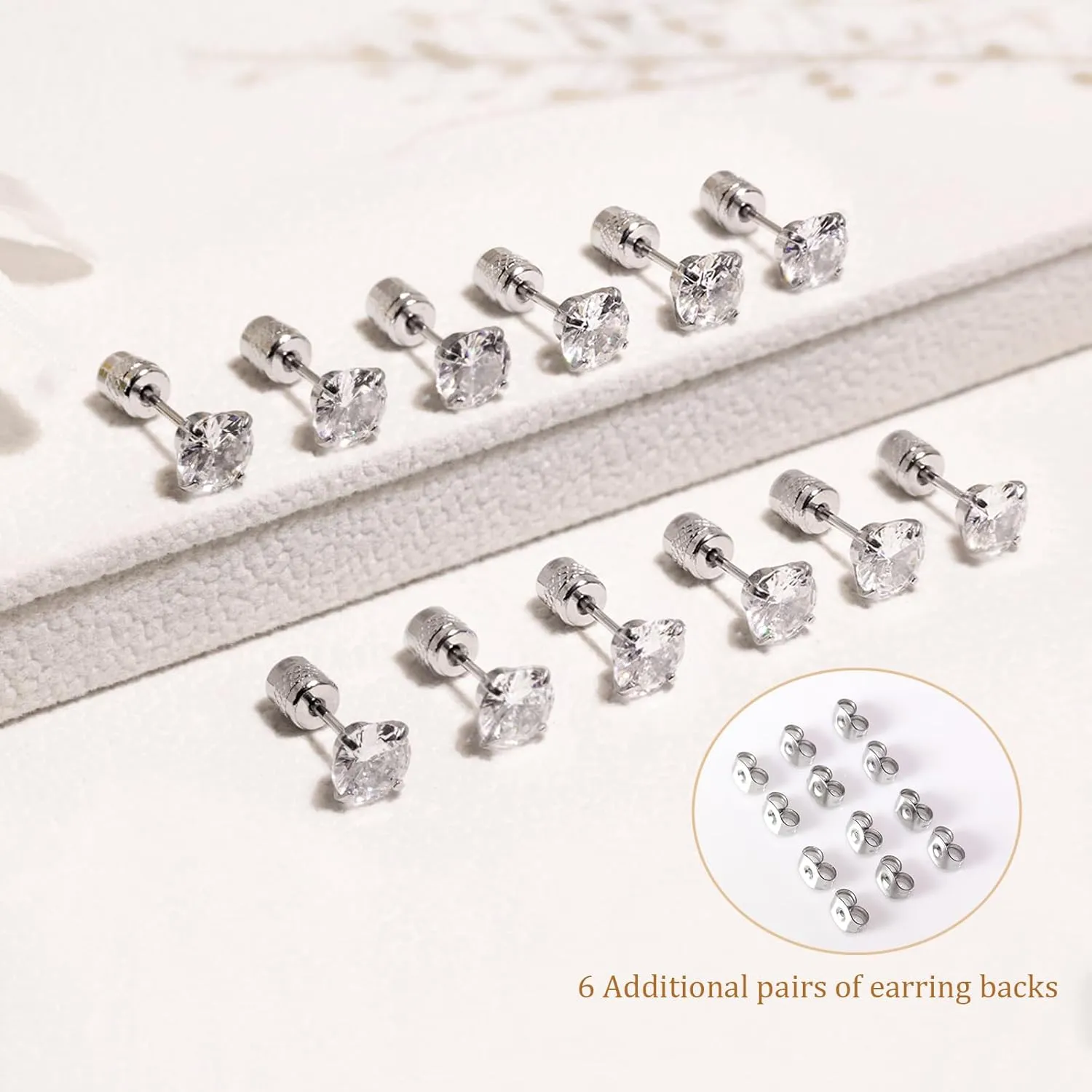 Threadless Flat Back Stud Earrings, 6 Pairs Titanium Hypoallergenic Earrings for Women Men, Cubic Zirconia Silver Gold Stud Earrings Surgical Stainless Steel Stud Earring Set for Cartilage 2-8mm