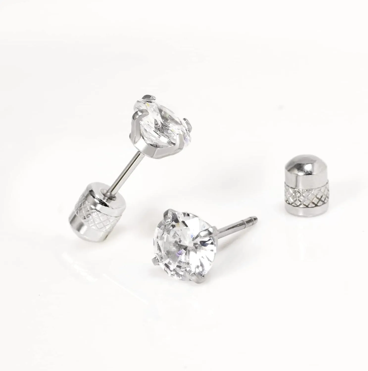 Threadless Flat Back Stud Earrings, 6 Pairs Titanium Hypoallergenic Earrings for Women Men, Cubic Zirconia Silver Gold Stud Earrings Surgical Stainless Steel Stud Earring Set for Cartilage 2-8mm