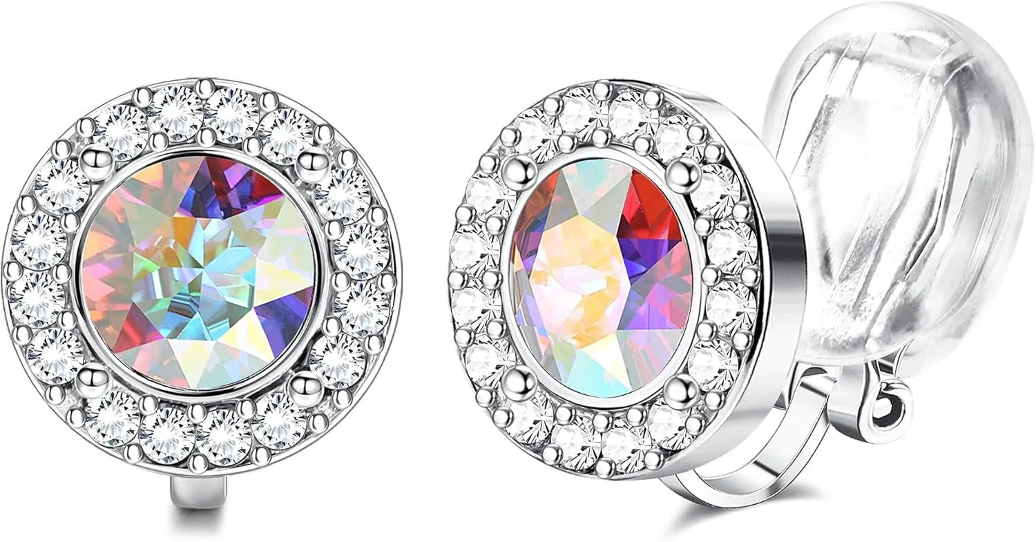 THUNARAZ Elegant Clip on Earrings for Women Crystal Wedding Earrings Clip on Rhinestone Formal Earrings for Brides Bridesmaids Non Pierced Jewelry