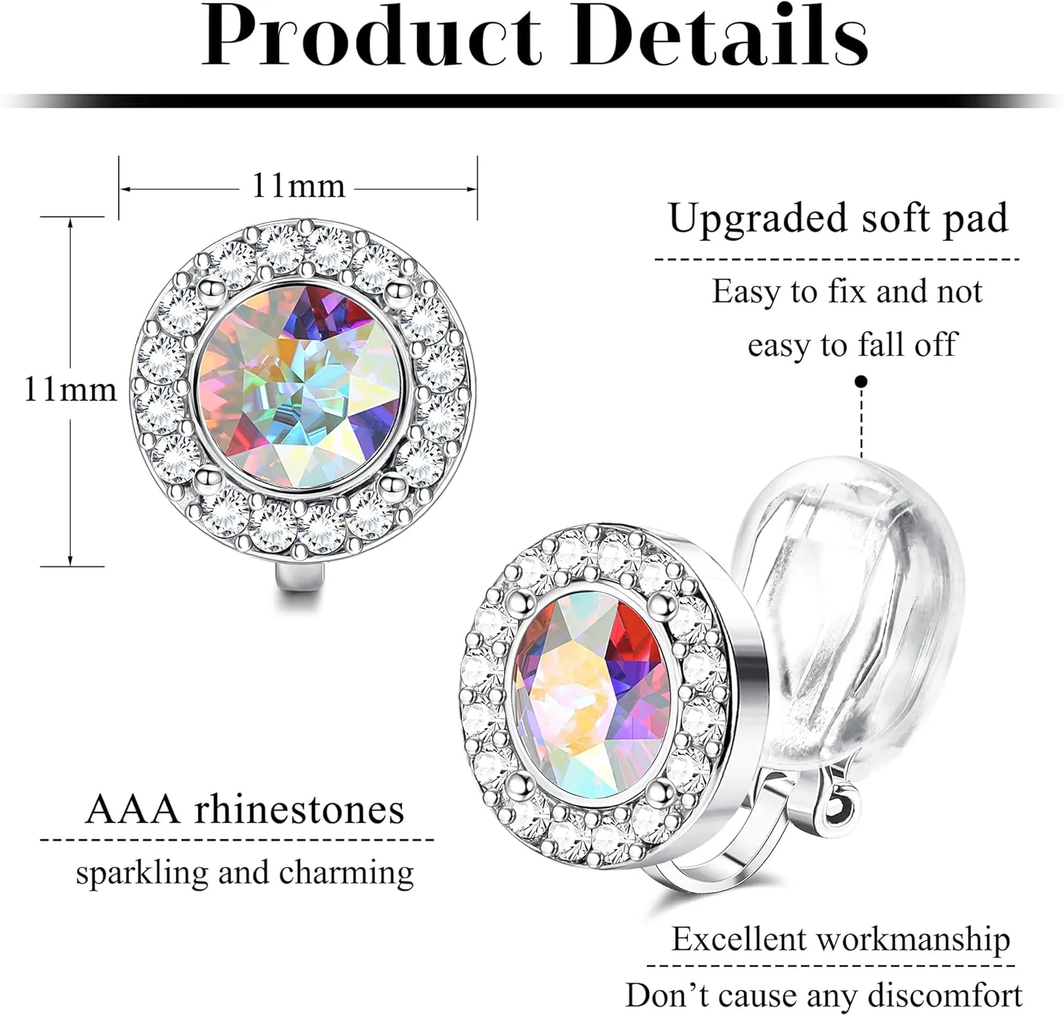 THUNARAZ Elegant Clip on Earrings for Women Crystal Wedding Earrings Clip on Rhinestone Formal Earrings for Brides Bridesmaids Non Pierced Jewelry