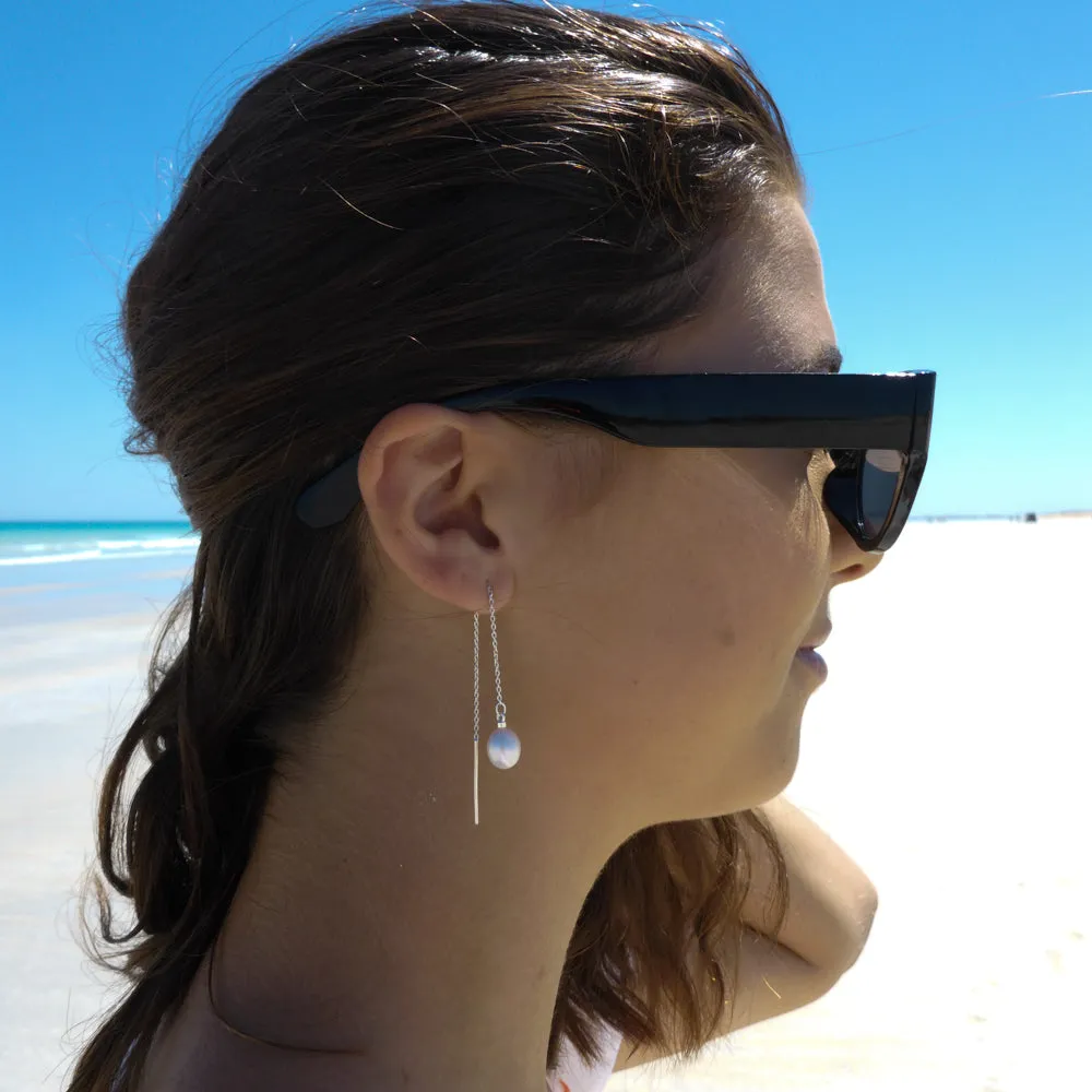 Tiffany Silver Thread Earrings White Pearl