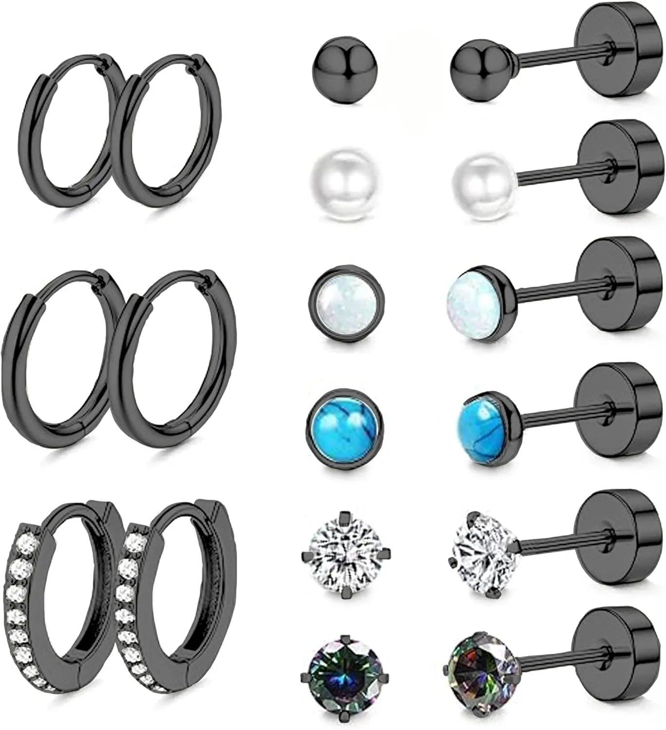 Titanium Earrings for Men Women Titanium Steel Stud Earrings for Sensitive Ears Opal Cubic Zirconia Hypoallergenic Surgical Steel Cartilage Earrings Hoop 20G Flat Back Stud Earrings