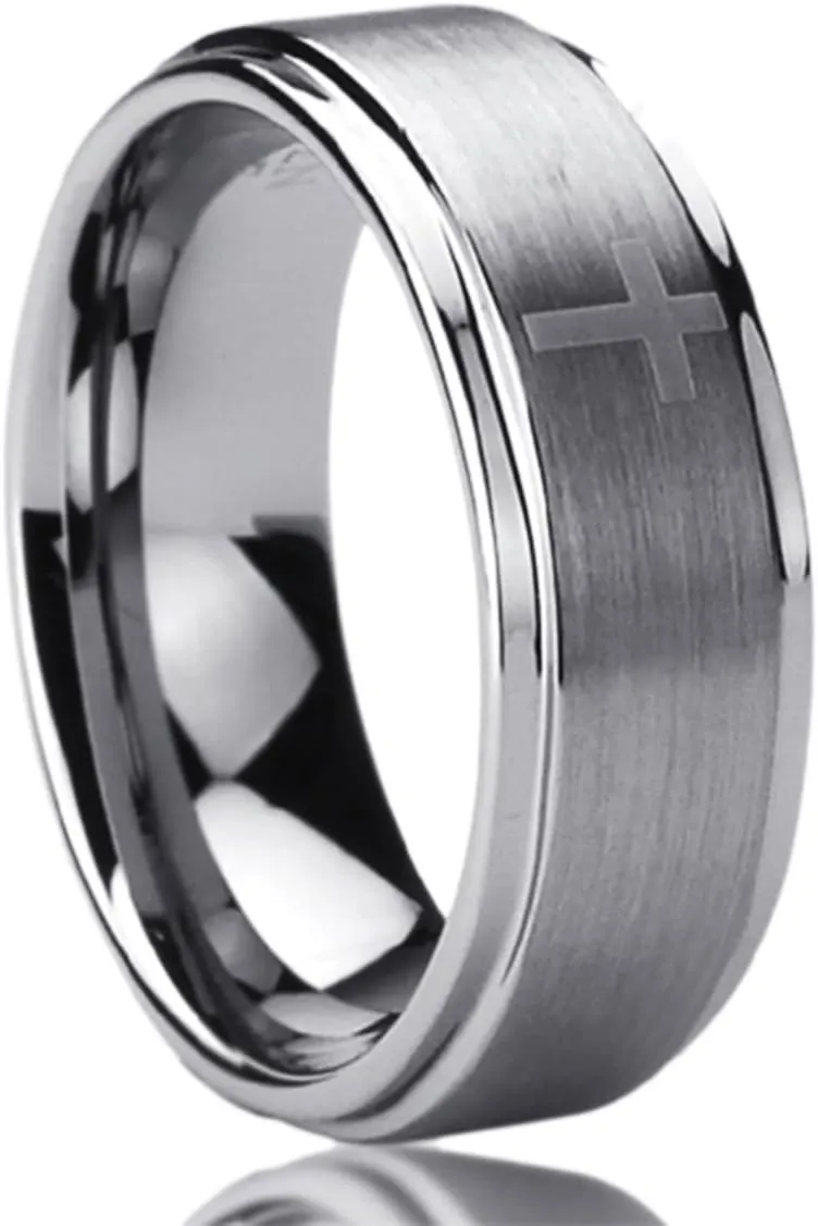 Titanium Wedding Band Ring for Men & Women Laser Etched Cross Pattern Ring for Men & Woman