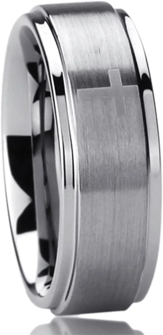 Titanium Wedding Band Ring for Men & Women Laser Etched Cross Pattern Ring for Men & Woman