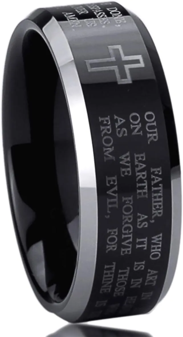 Titanium Wedding Band Ring for Men & Women Lord's Prayer with Cross Praying Ring for Men & Woman
