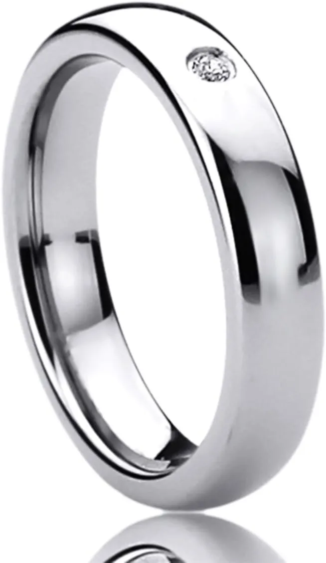 Titanium Wedding Band Ring for Women Single CZ Setting Domed Ring for Woman