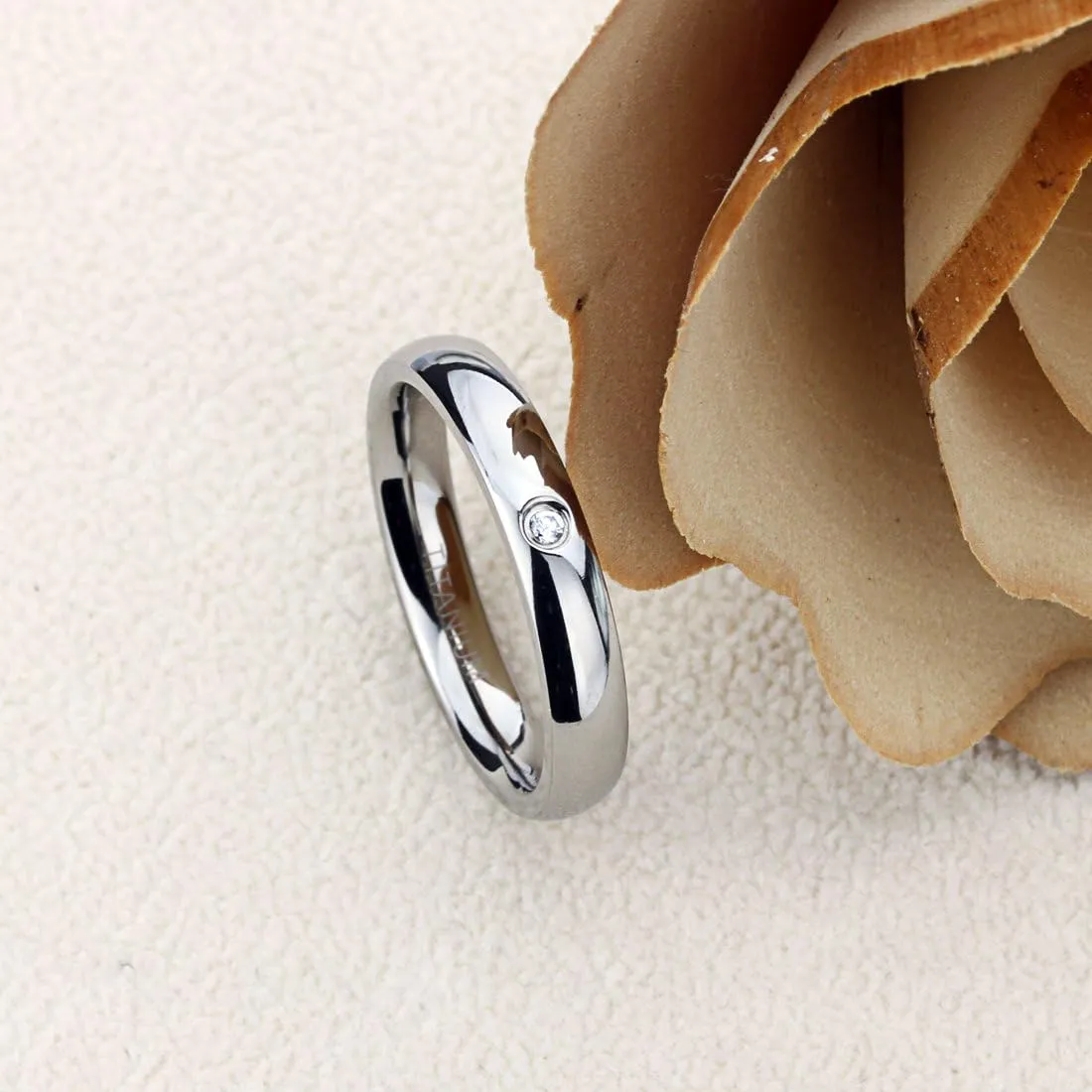 Titanium Wedding Band Ring for Women Single CZ Setting Domed Ring for Woman
