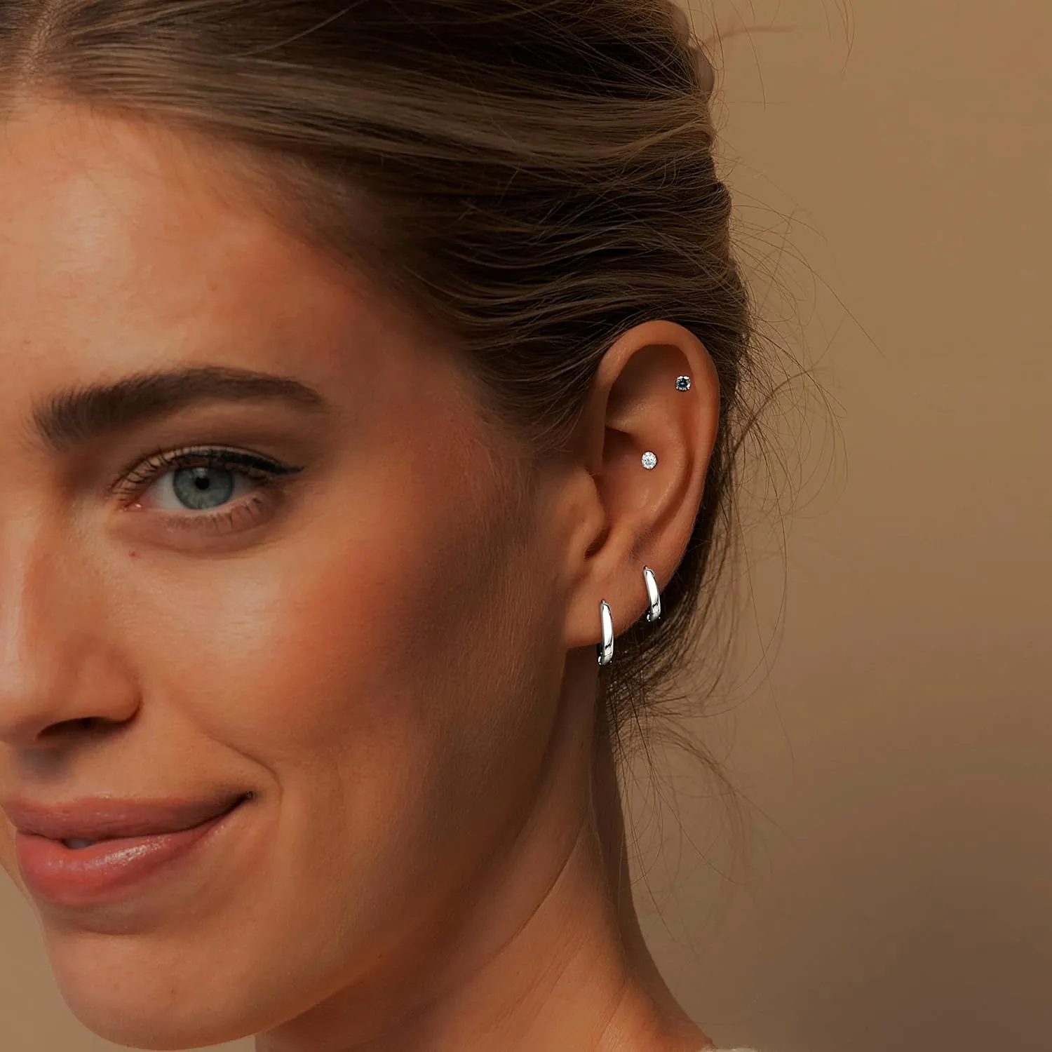 Tragus Gold Earrings Set for Women, Cartilage Earring Stack for Multiple Piercing, Hypoallergenic Helix Flat Back Small Stud Hoop Earrings for Sensitive Ear, Jewelry Gift
