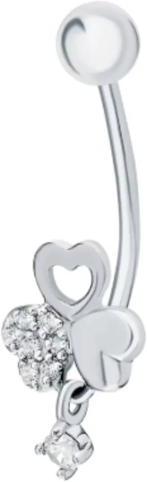Triple Heart Sparkle Loop Belly Button Ring, 14k Gold Diamond (0.30ct) Belly Piercing, Heart Loop Navel Ring, Body Piercing, Gift For Her.