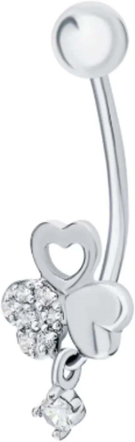 Triple Heart Sparkle Loop Belly Button Ring, 14k Gold Diamond (0.30ct) Belly Piercing, Heart Loop Navel Ring, Body Piercing, Gift For Her.