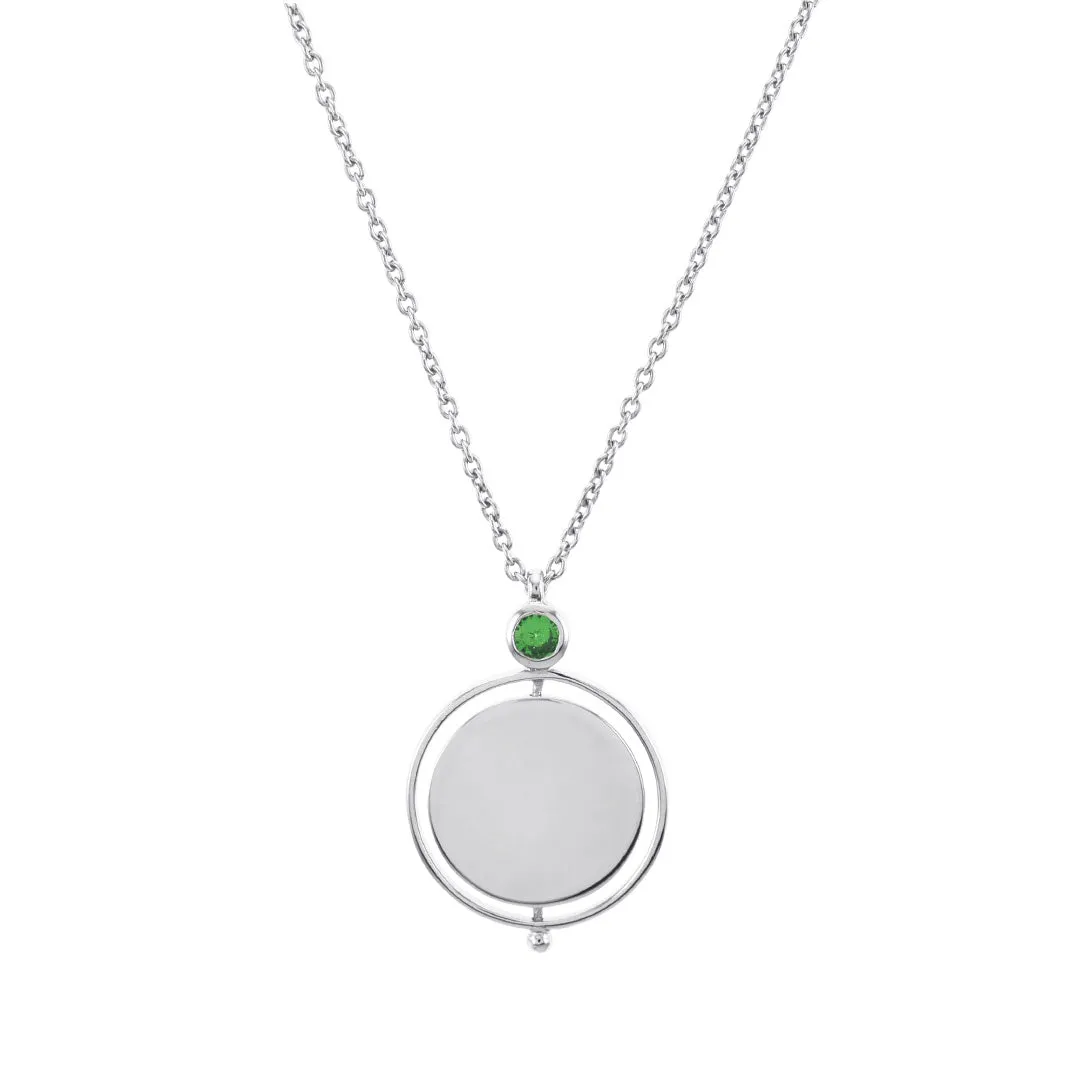 Tsavorite Silver Pivot Disc Pendant Necklace