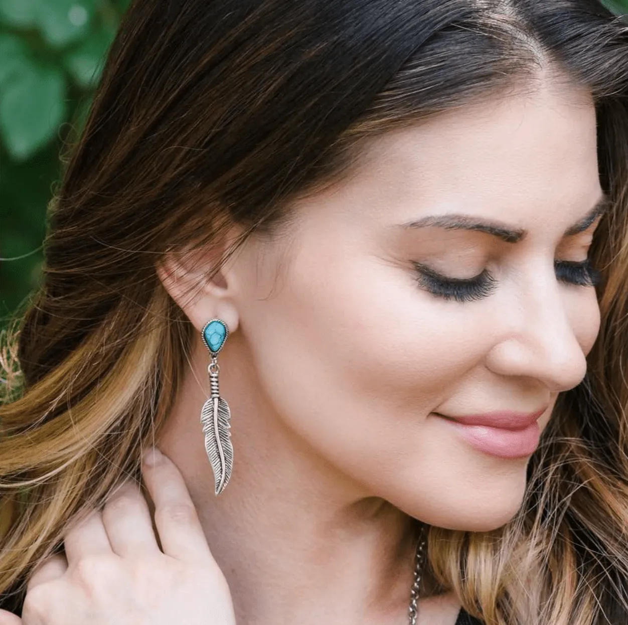 Turquoise Feather Earrings