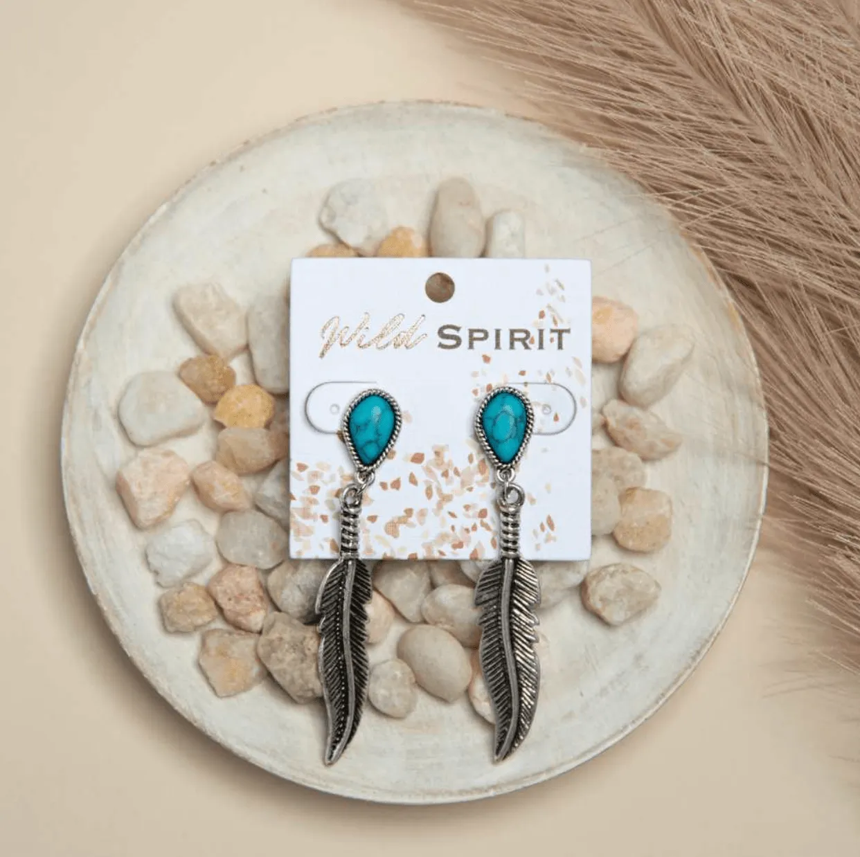Turquoise Feather Earrings