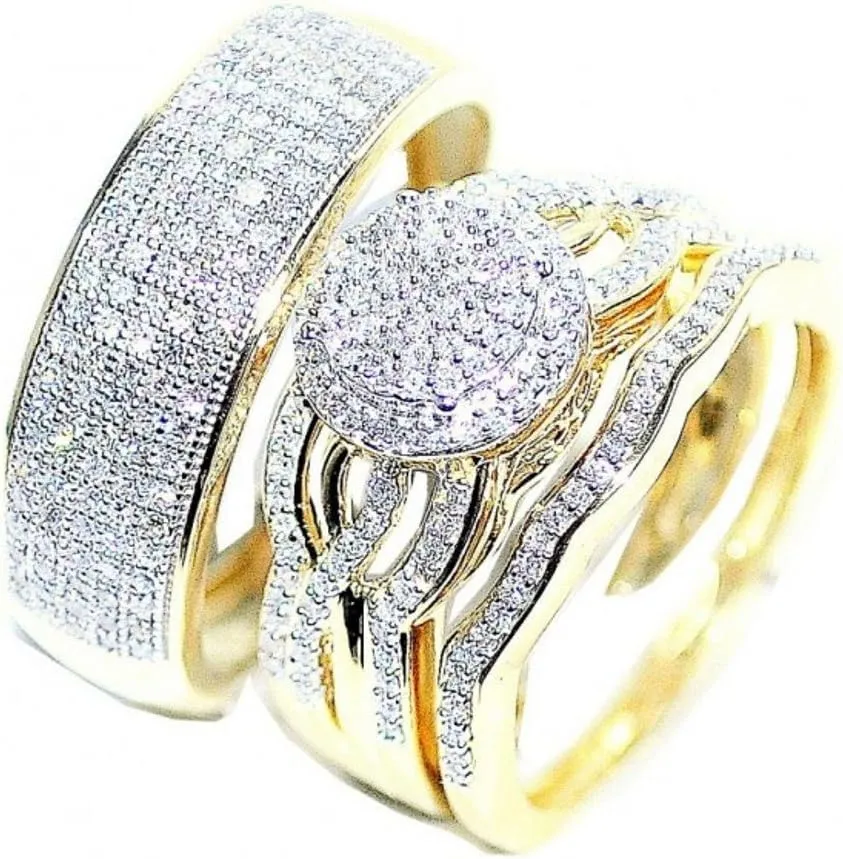 TVS-JEWELS His and Hers Wedding Ring Set Matching Trio Wedding Bands for Him Her