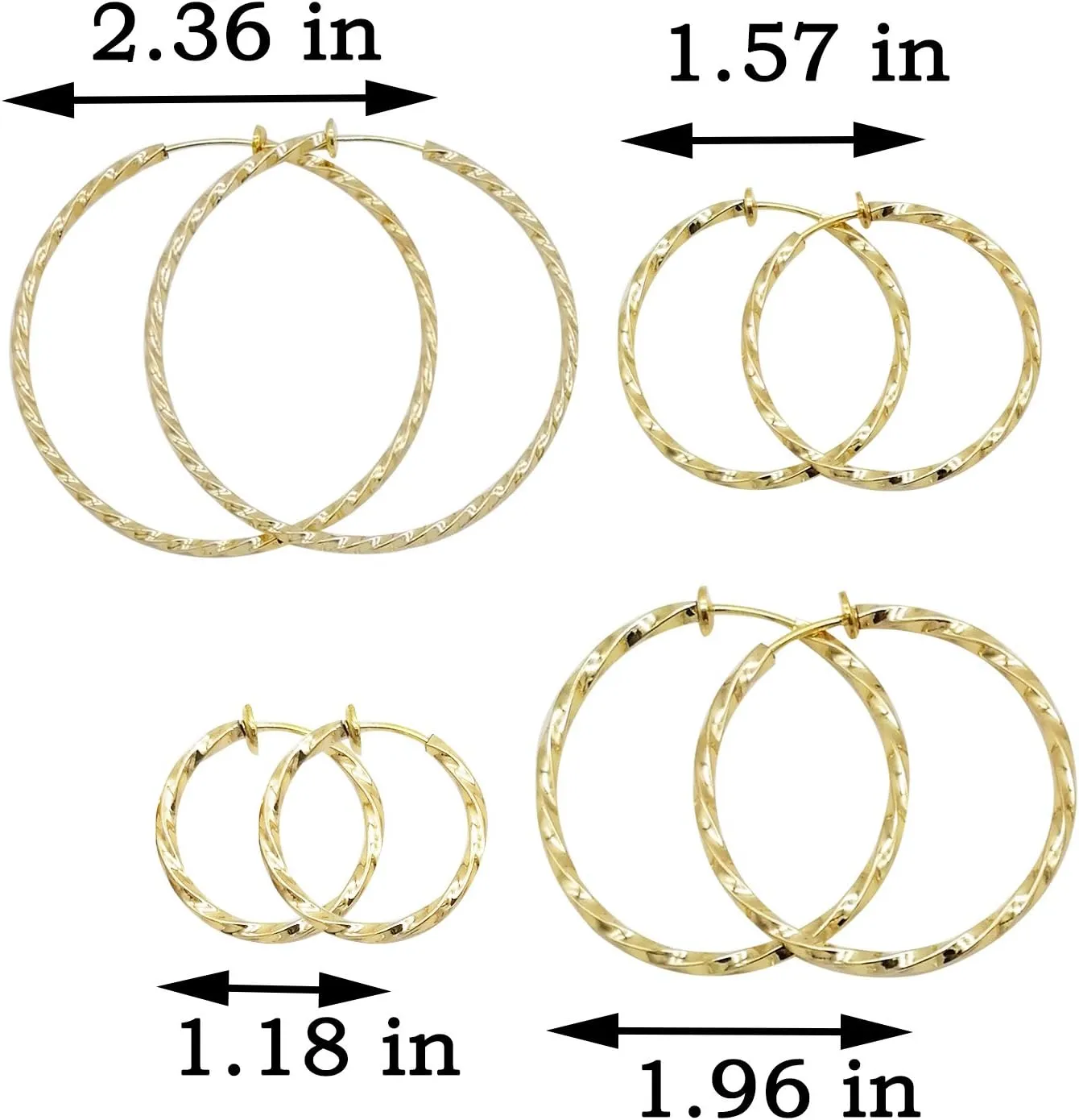 Twisted Large Clip On Earrings Gold Tone 1.18IN/1.57IN/1.96IN/2.36IN 4PCS Hoop Earrings Clip On Earrings for Women No Piercing