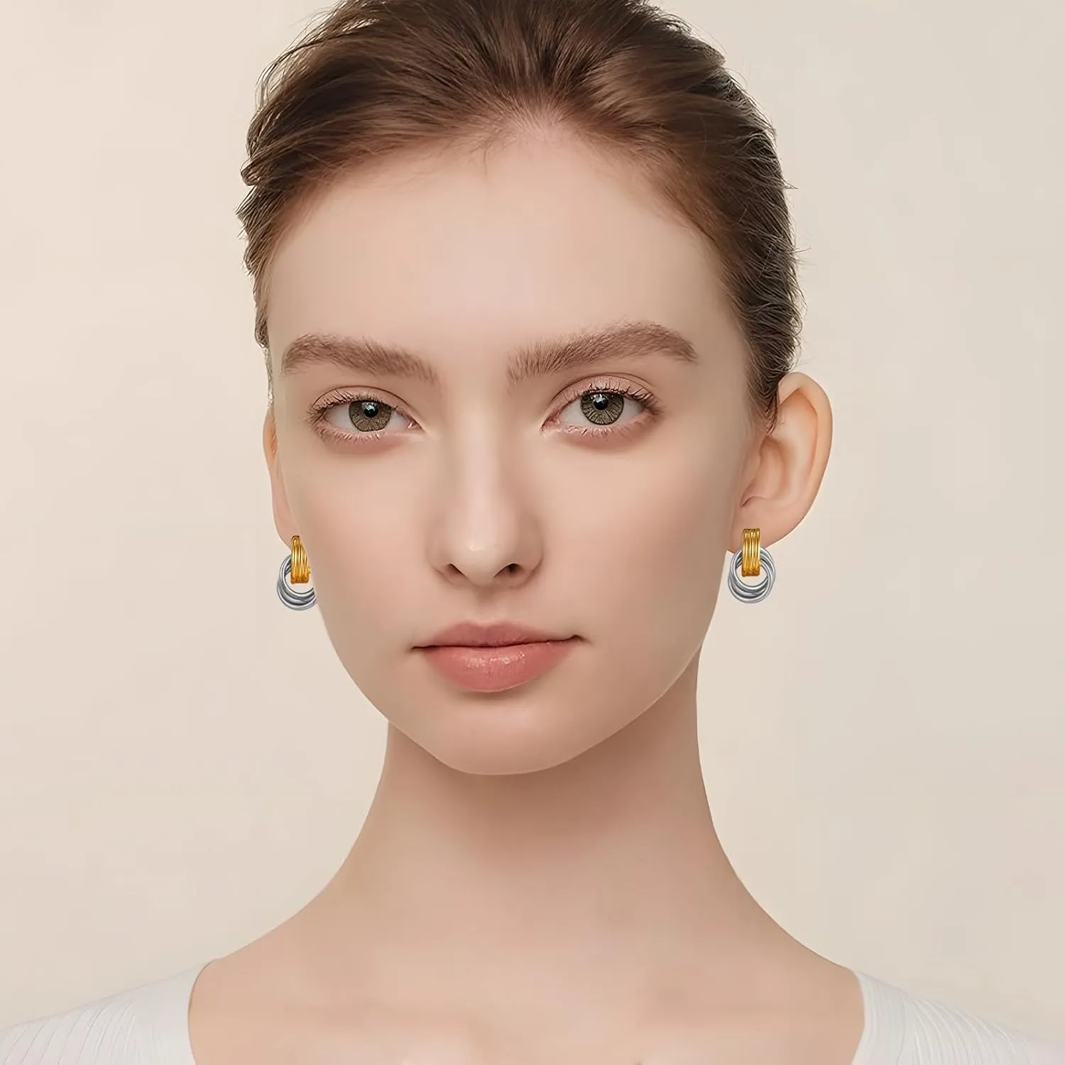 Two Tone Clip On Earrings for Women Statement Gold Silver Small Twisted Knot Clip On Earrings