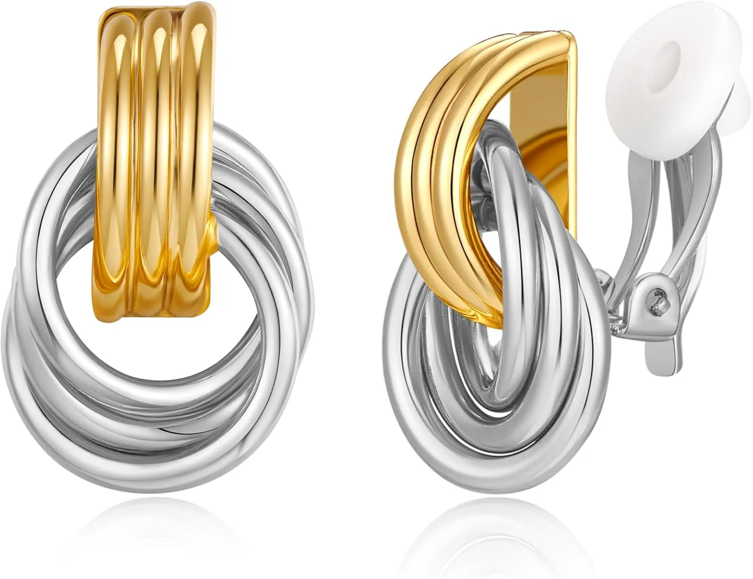 Two Tone Clip On Earrings for Women Statement Gold Silver Small Twisted Knot Clip On Earrings