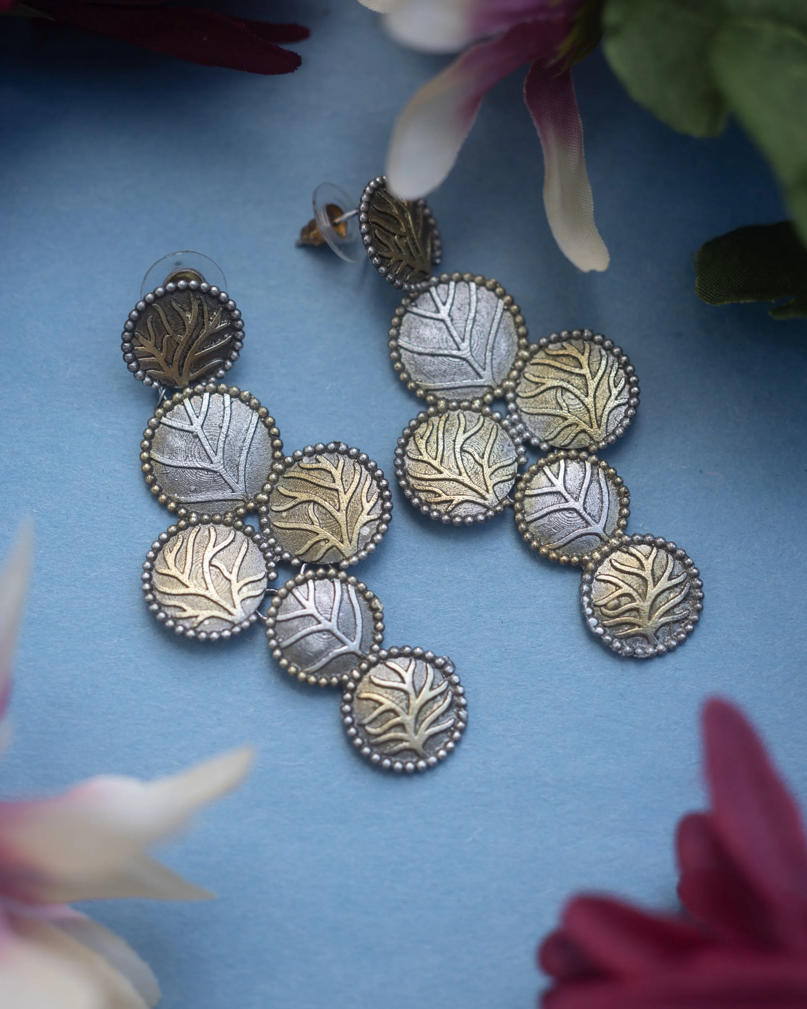 Two Tone Gold & Silver Leaf Dangle Drop Earring.