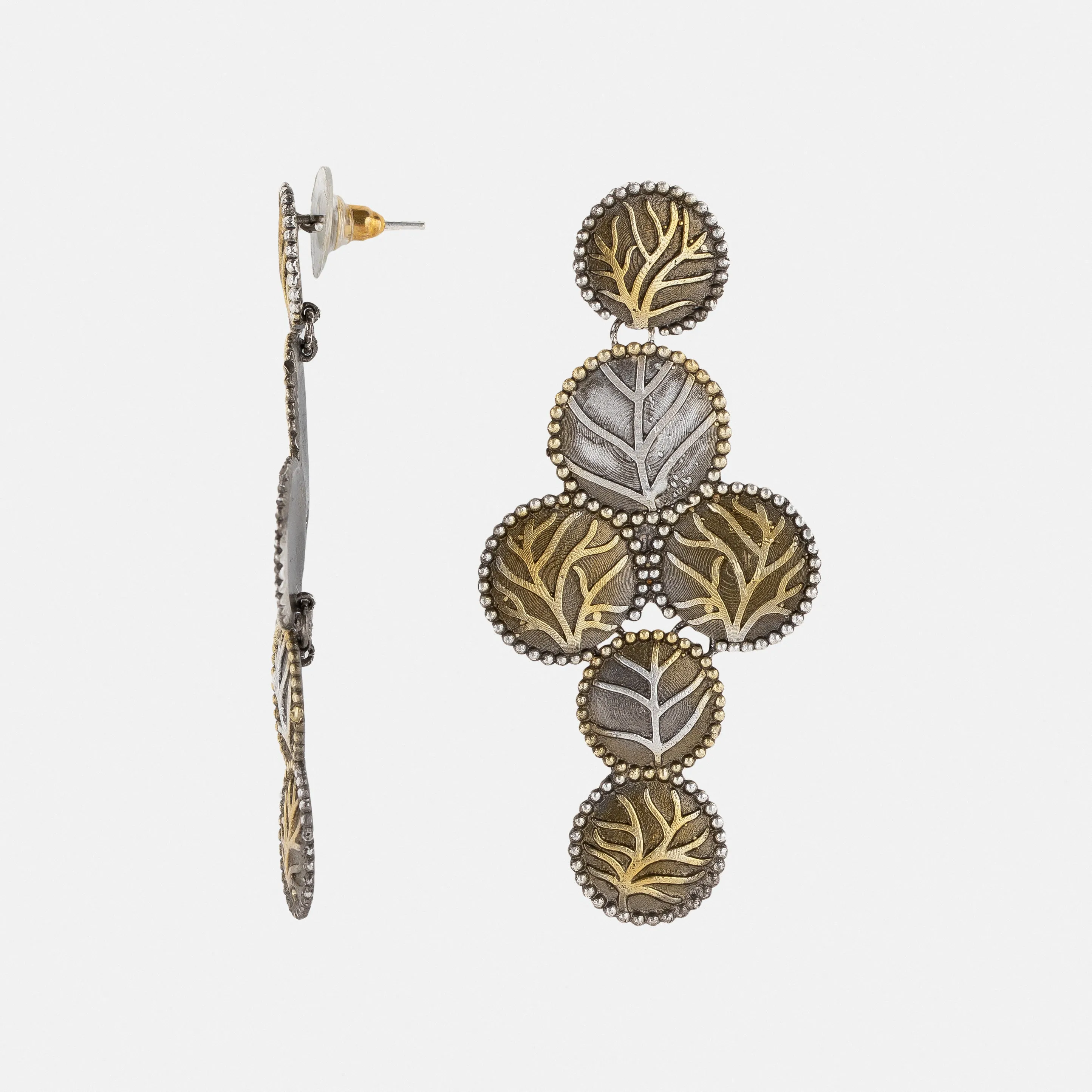 Two Tone Gold & Silver Leaf Dangle Drop Earring.