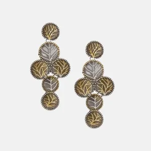 Two Tone Gold & Silver Leaf Dangle Drop Earring.