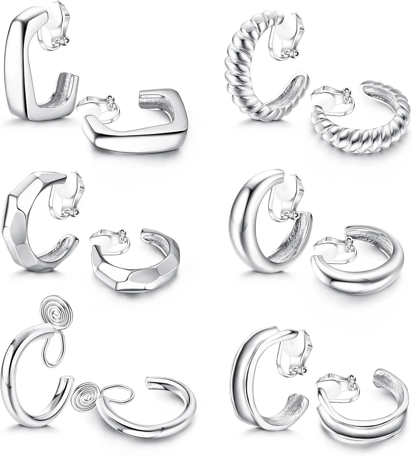 UBGICIG 6Pairs Gold Clip on Hoop Earrings For Women Fashion Clip on Earrings Gold Chunky Hoop Earrings No Piercing Fake Earrings Set