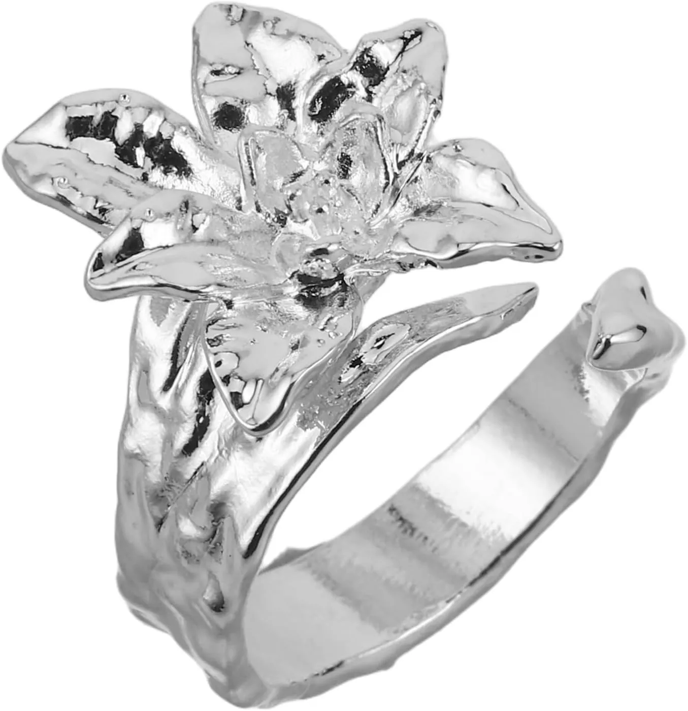 Unique Day Daffodil Ring Silver for Women Elegant Minimalist Open Flower Jewelry