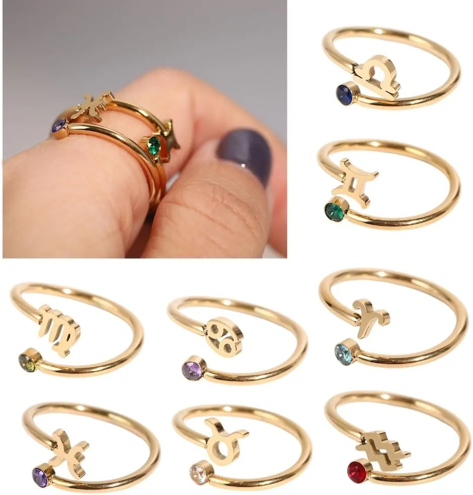 Unique Zircon Constellations Rings Adjustable Fashion Open Rings Statement Jewelry Simple Knuckles Rings