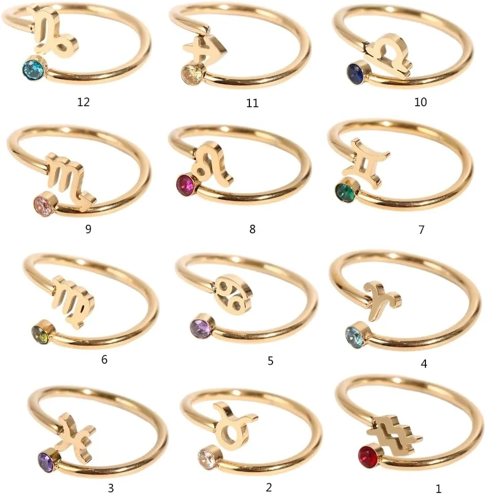 Unique Zircon Constellations Rings Adjustable Fashion Open Rings Statement Jewelry Simple Knuckles Rings
