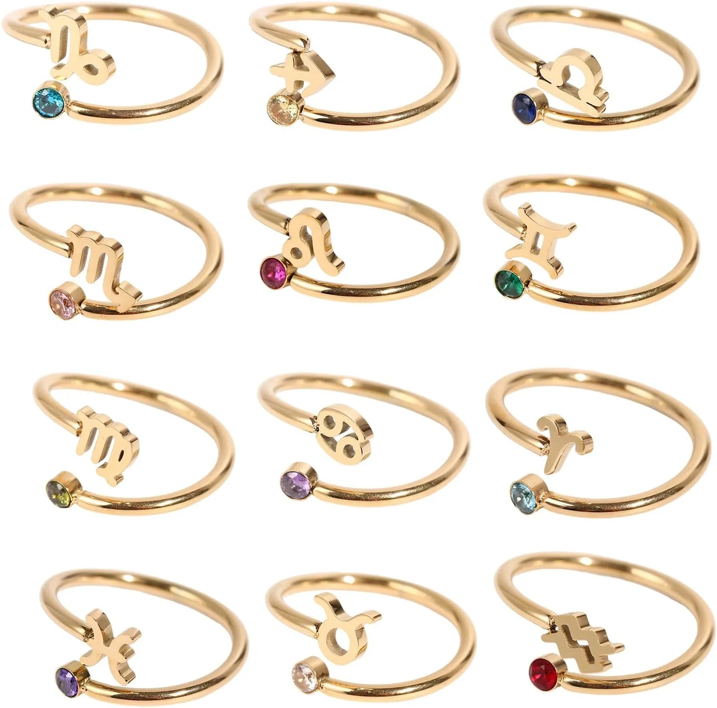 Unique Zircon Constellations Rings Adjustable Fashion Open Rings Statement Jewelry Simple Knuckles Rings
