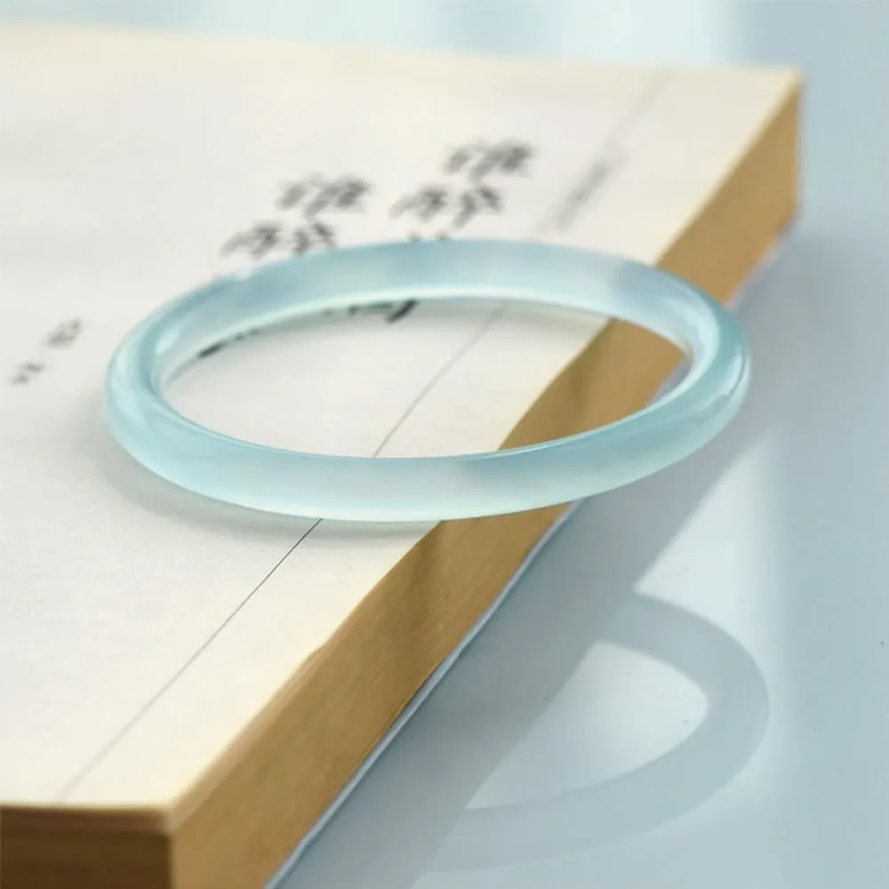 URED Women's Jade Bangle, Natural Jade Bracelet, Feng Shui Good Luck Bangle, Ice Jade Stone Narrow Bracelet