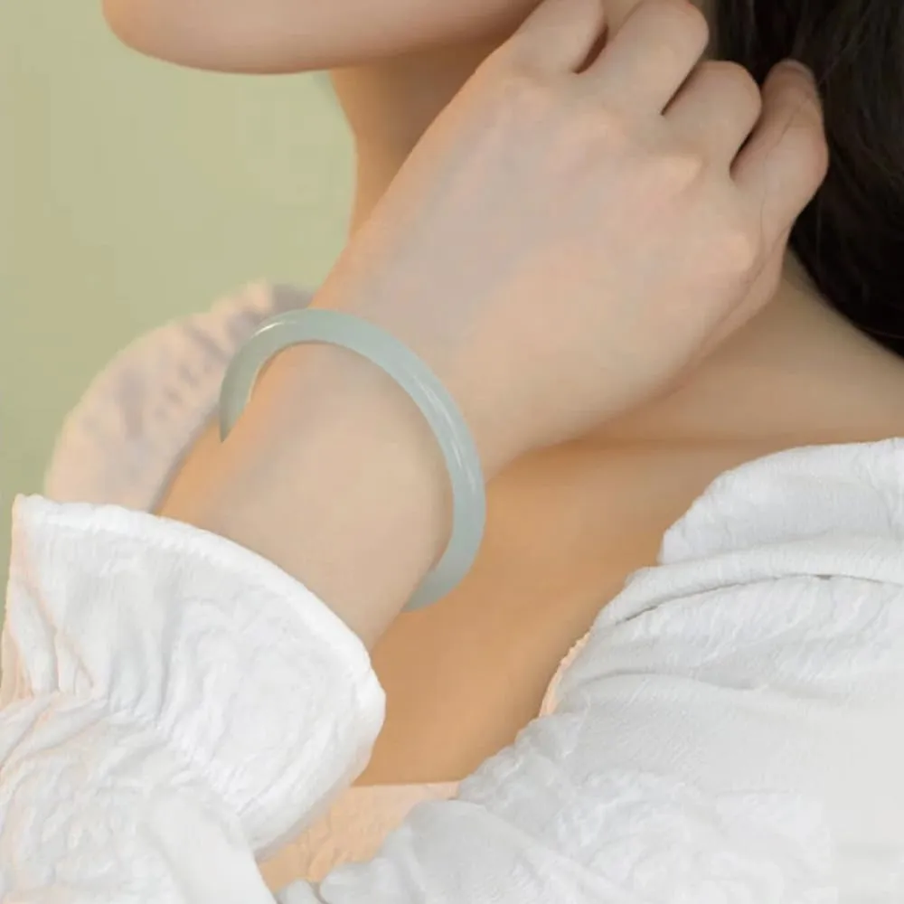 URED Women's Jade Bangle, Natural Jade Bracelet, Feng Shui Good Luck Bangle, Ice Jade Stone Narrow Bracelet