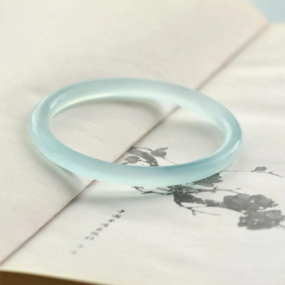 URED Women's Jade Bangle, Natural Jade Bracelet, Feng Shui Good Luck Bangle, Ice Jade Stone Narrow Bracelet