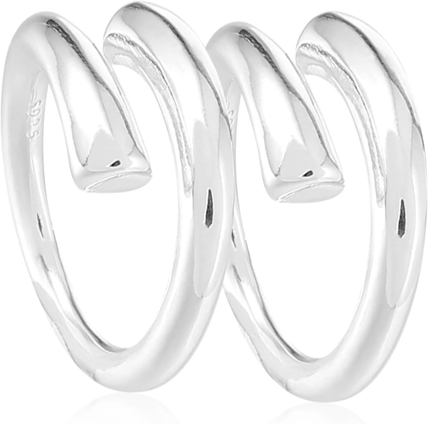 VALICLUD 2pcs S925 Silver Open Ring Sets for Women Adjustable Fashion Finger Rings Stackable